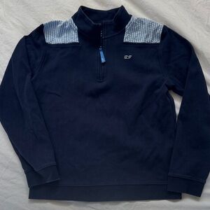 Vineyard Vines Boys Quarter Zip Pullover Navy Blue Seersucker Shoulders (8-10) L